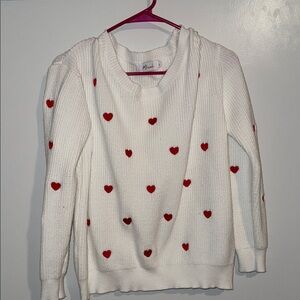 Minnie Rose White Sweater with Red Heart Details